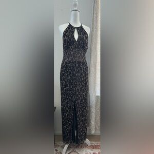 BOSTON PROPER Leopard Print Halter Maxi Dress size 6 100% silk